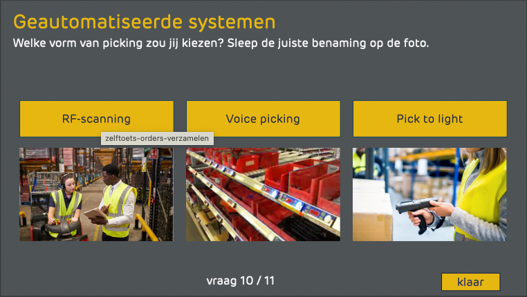 Oefeningen uit e-learning voor logisitiek. Oefening met feedback wordt zeer gewaardeerd.